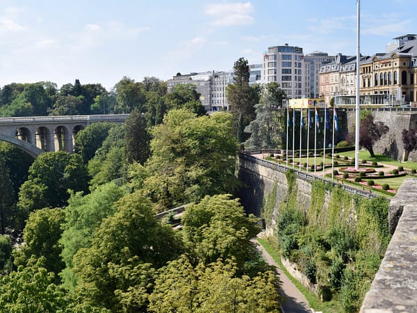 Old Wall Gardens and Flags and Pont Adolphe, Luxembourg