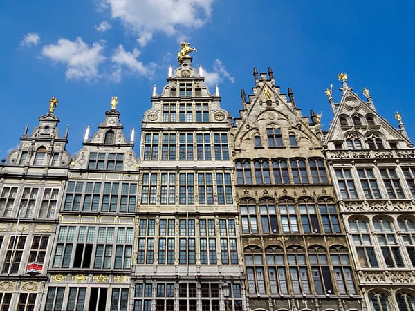 Buildings with Gold Statues, Grote Markt, Antwerp, Belgium