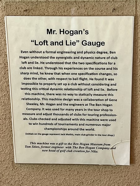 Loft and Lie Gauge Sign, Ben Hogan Museum, Dublin, Texas