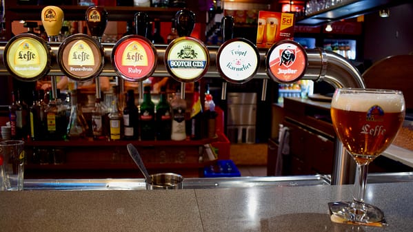 Leffe Beer and Taps, Le Cafe Ardennais, Dinant, Belgium