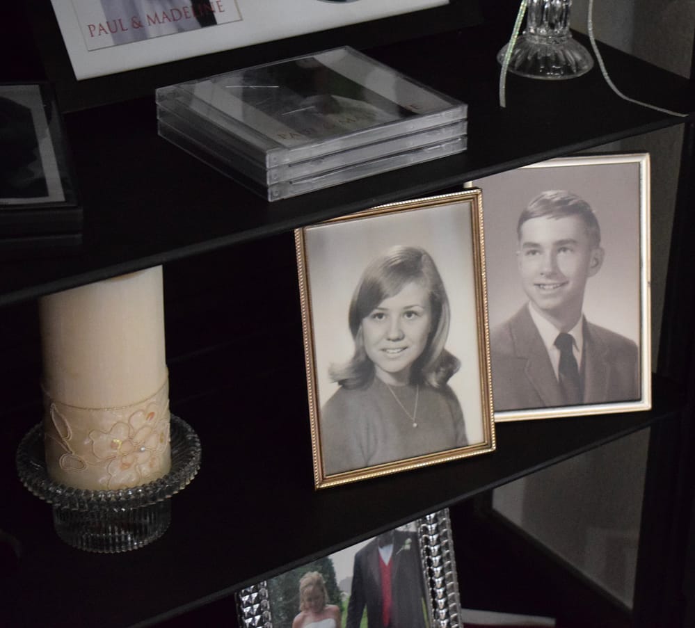 Madeline and Paul Senior High School Photos in Cabinet With Wedding Memorabilia