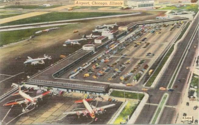 Postcard, Aerial View of Midway Airport, Chicago, Illinois, 1955