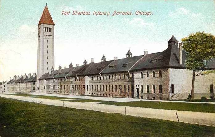 Postcard, Infantry Barracks, Fort Sheridan, Highwood, Illinois, c1910