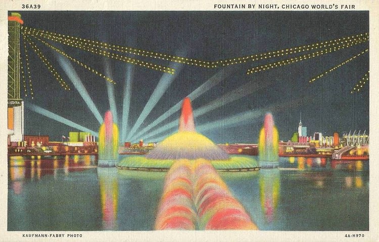Postcard of the Fountain at Night at the Century of Progress Exposition, Chicago, Illinois, 1933