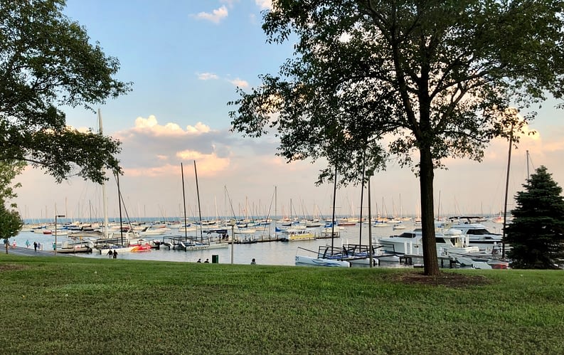 View of marina from Grant Park, Chicago, Illinois